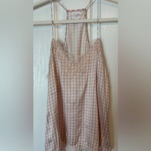 Cami NYC Light Pink Gingham Top Women’s Size XS 100% Silk Lace Trim